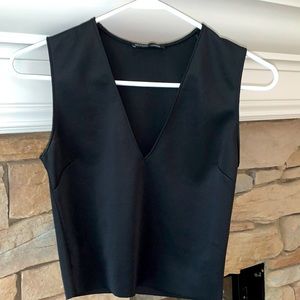 Black plunge neck tank top